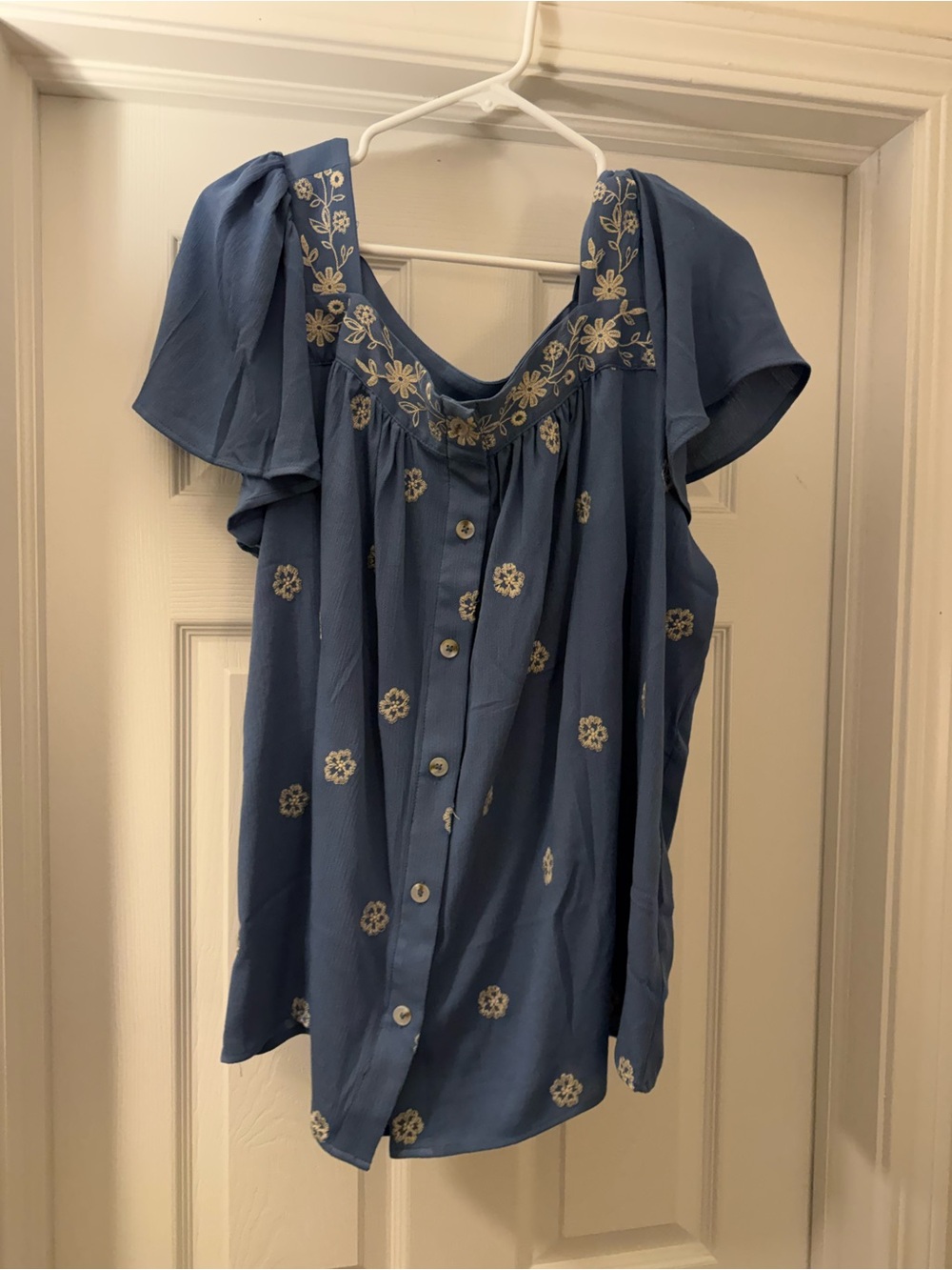 torrid Blue Embroidered Button-Front Blouse NWOT